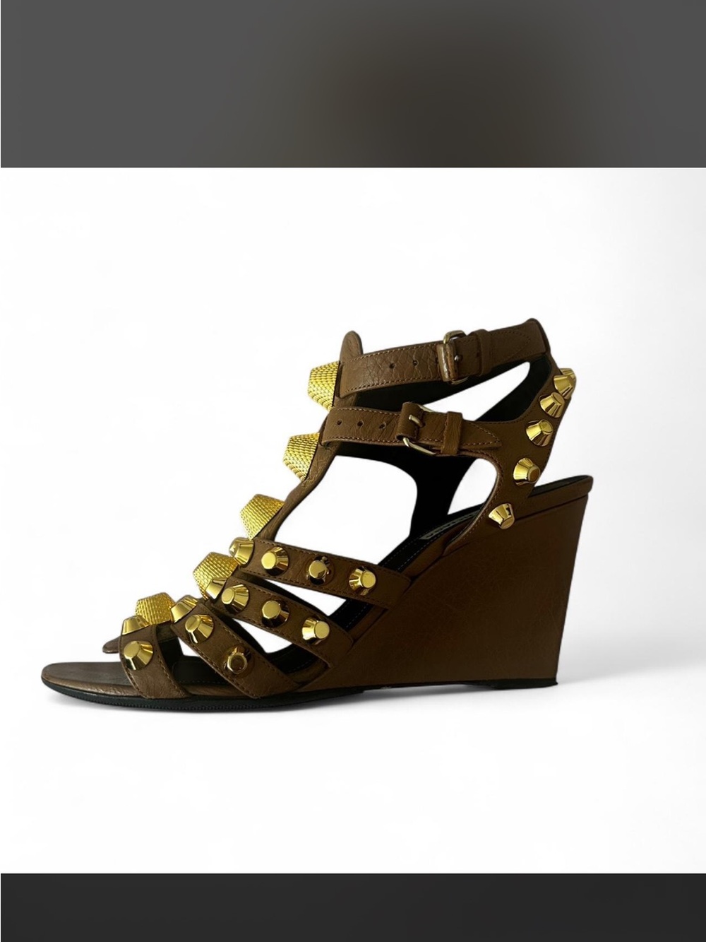 Brown Wedge Sandal with Gold Studs - Women